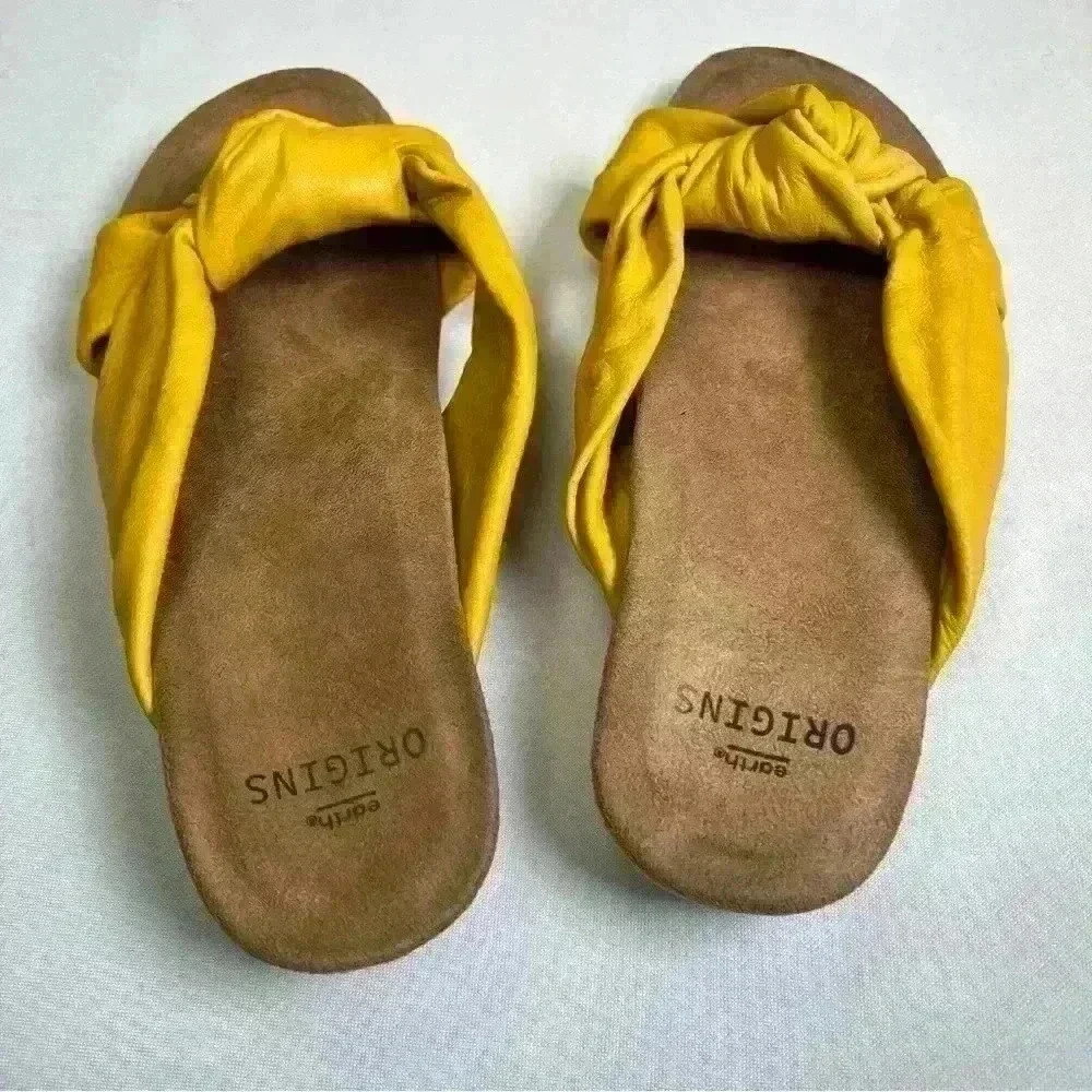 Earth Origins Leather Slip-On Knot Sandals Billie Yellow Sz 6.5 - Picture 4 of 6